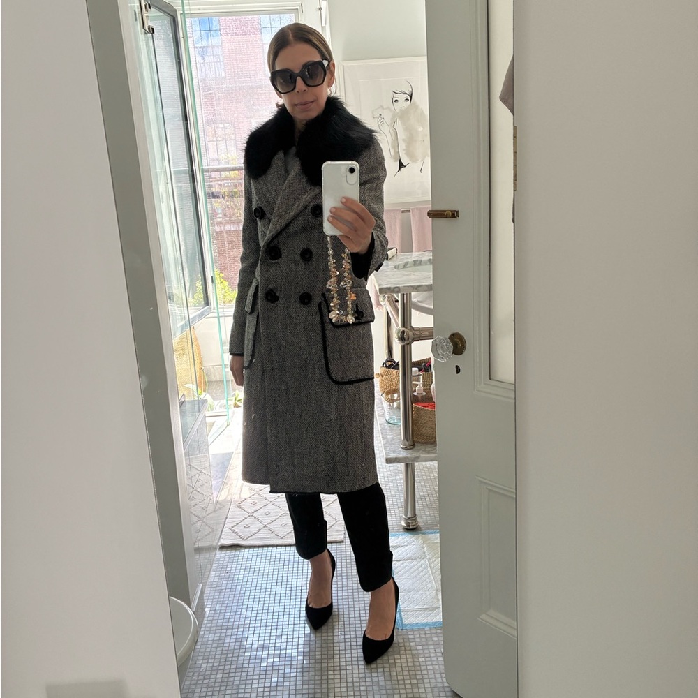 Dolce & Gabbana Wool Coat with Beaver and Silk fur collar - size 38